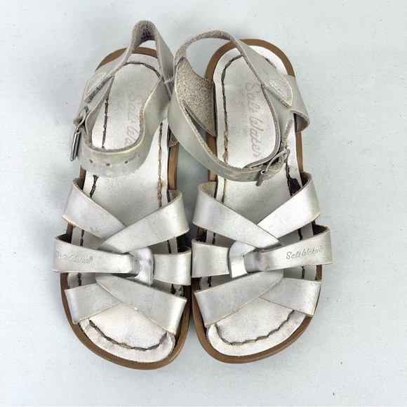 Salt Water Original Sandals Silver Leather Little Kids Size 11 Strappy - Picture 1 of 7